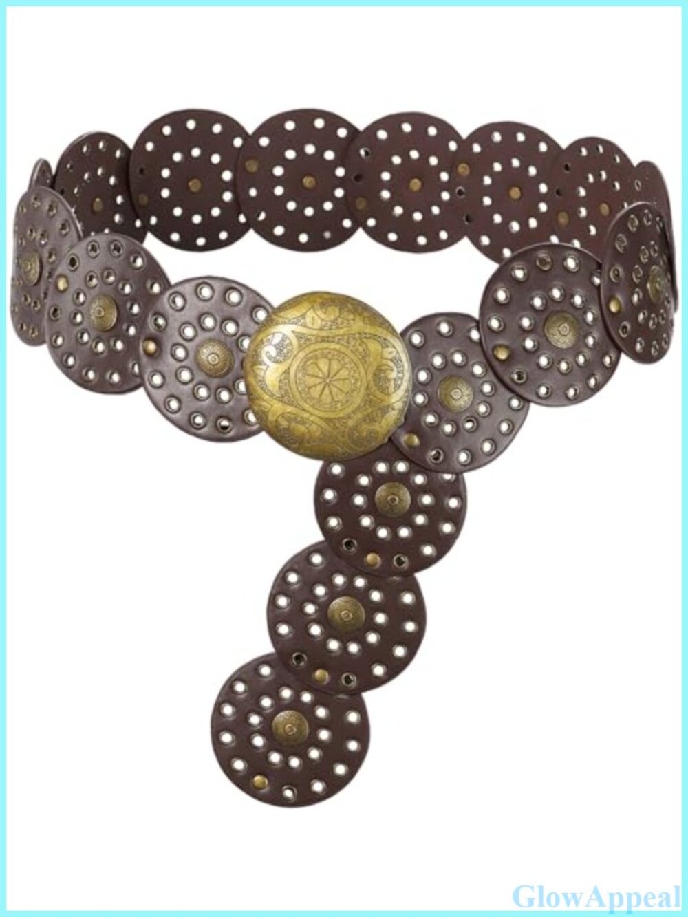 Wide Disc Belt Vintage Hollow Boho PU Leather Women's Accessory